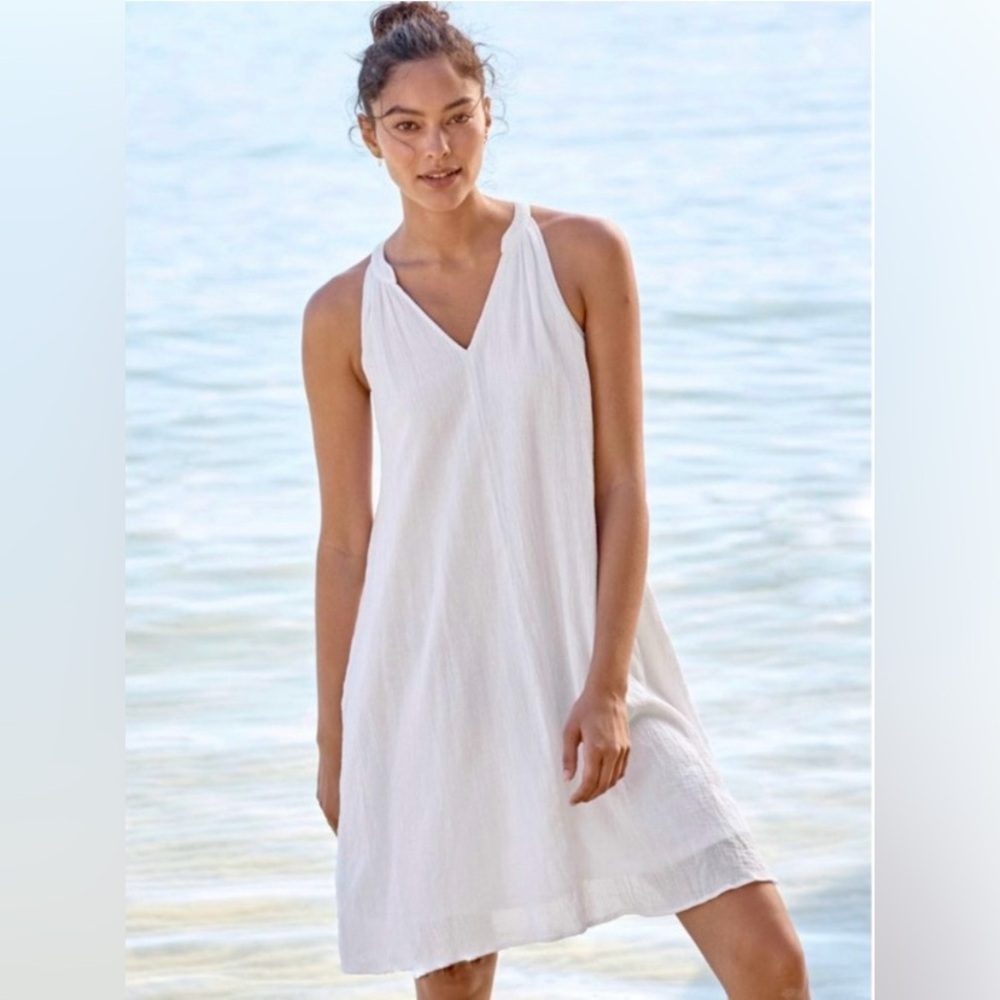 Garnet Hill White Gauze V-Neck Sundress